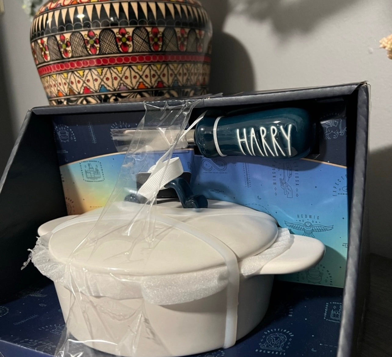 Rae Dunn white and blue Brie baker & knife set