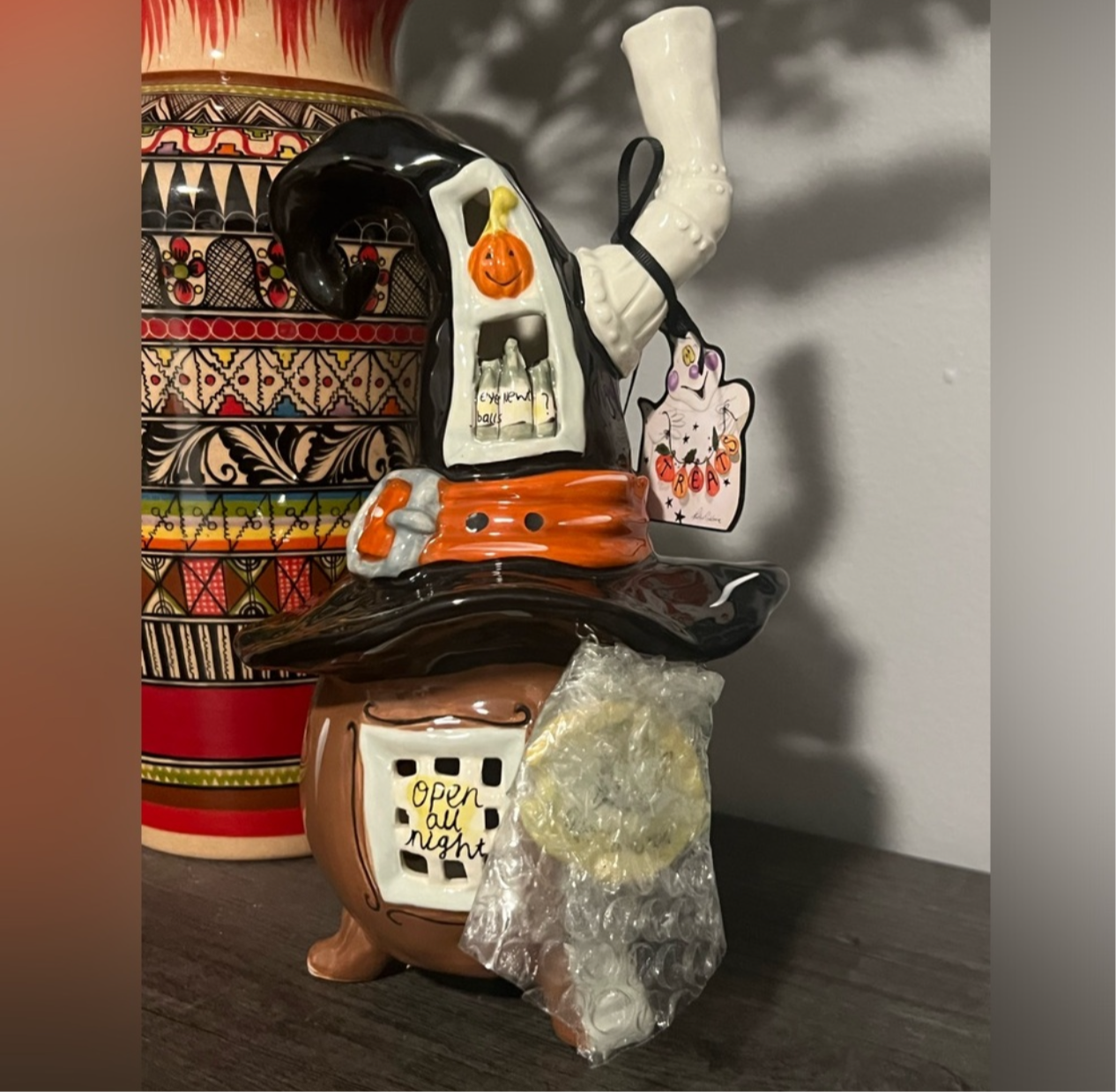 🎃 Blue Sky Clayworks – Witch Cauldron “Open All Night” Halloween Decor 🕯️